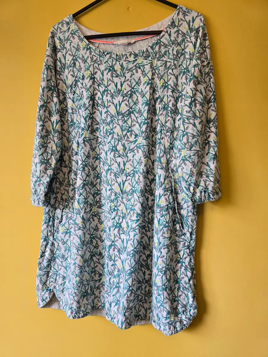 White Stuff Top Size UK 10 Shift Tunic Blue Green Leaf Print Cotton Viscose Pockets Everyday