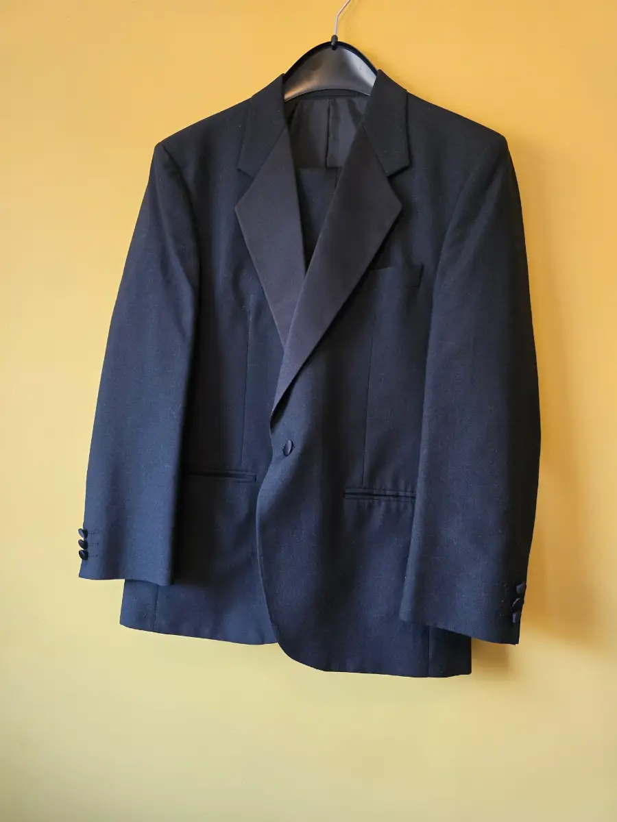 Vintage Centaur Black Tuxedo Dinner Suit 40S Jacket 36S Trousers Wool Blend Black Tie