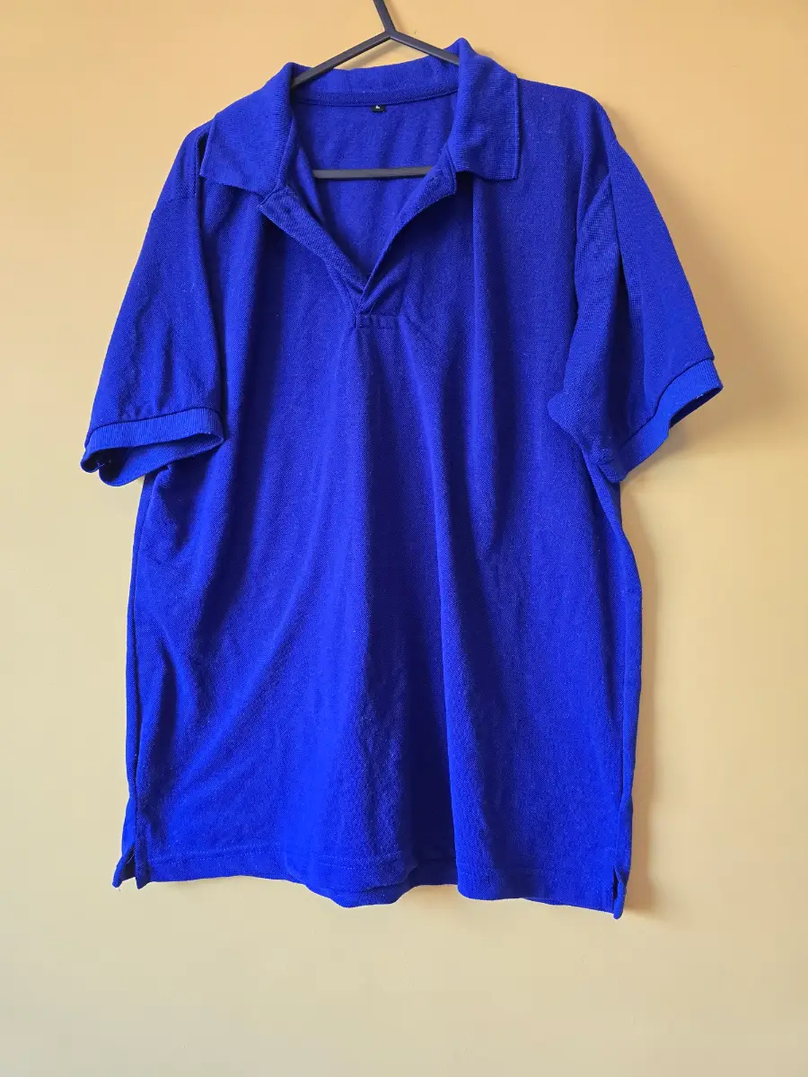 Mens Unbranded Royal Blue Short Sleeve Collared Pique Polo Shirt Top Size Large L
