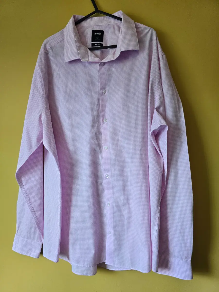 Burton Menswear Pink White Gingham Check Shirt XXL 18.5 19 Slim Fit Long Sleeve Smart