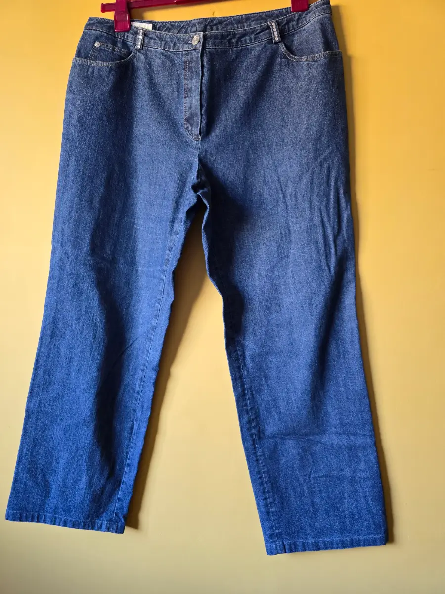 Basler Jeans Size 20 UK Blue Stretch Straight Leg Diamante Rhinestone Embellished High Rise BB Logo