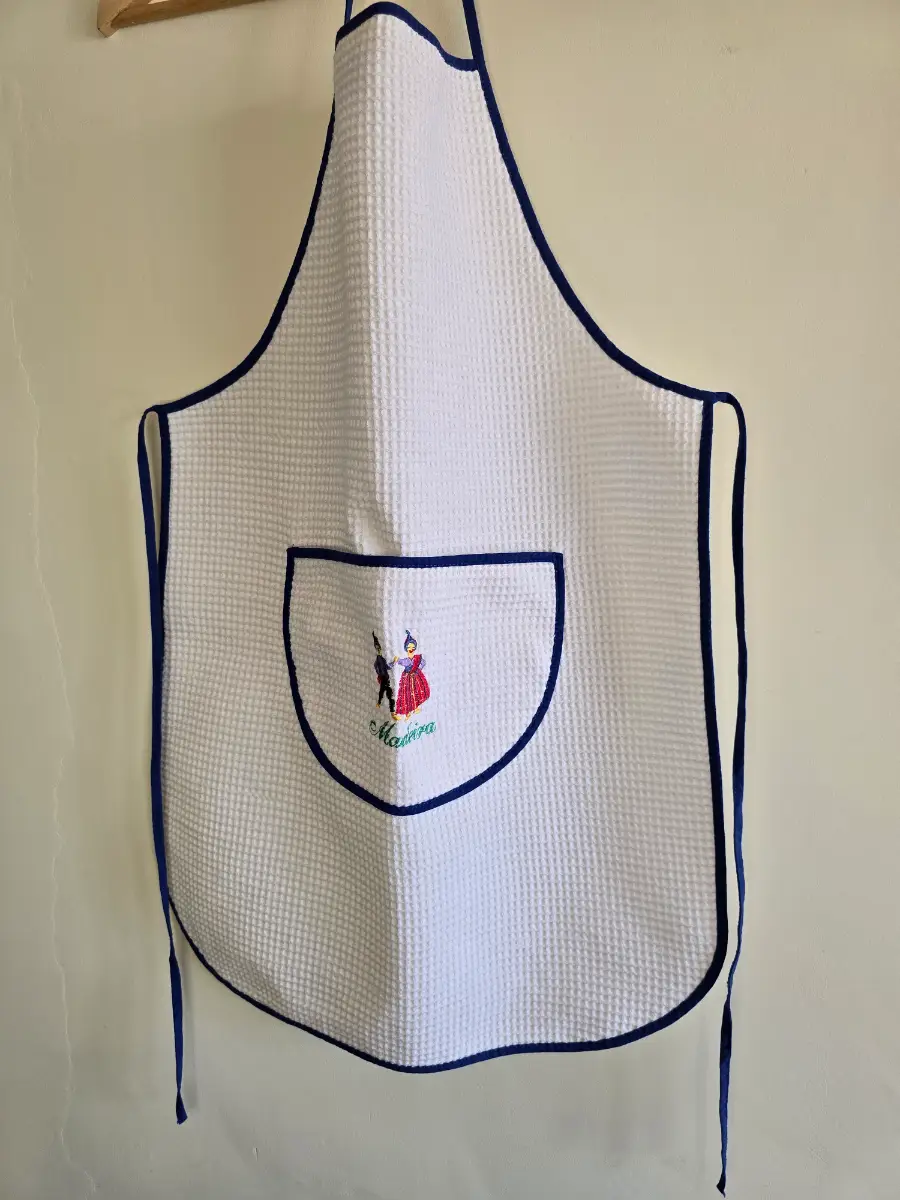 Texrama Madeira Souvenir Apron White Waffle Cotton Embroidered Dancers Pocket Portugal Kitchen