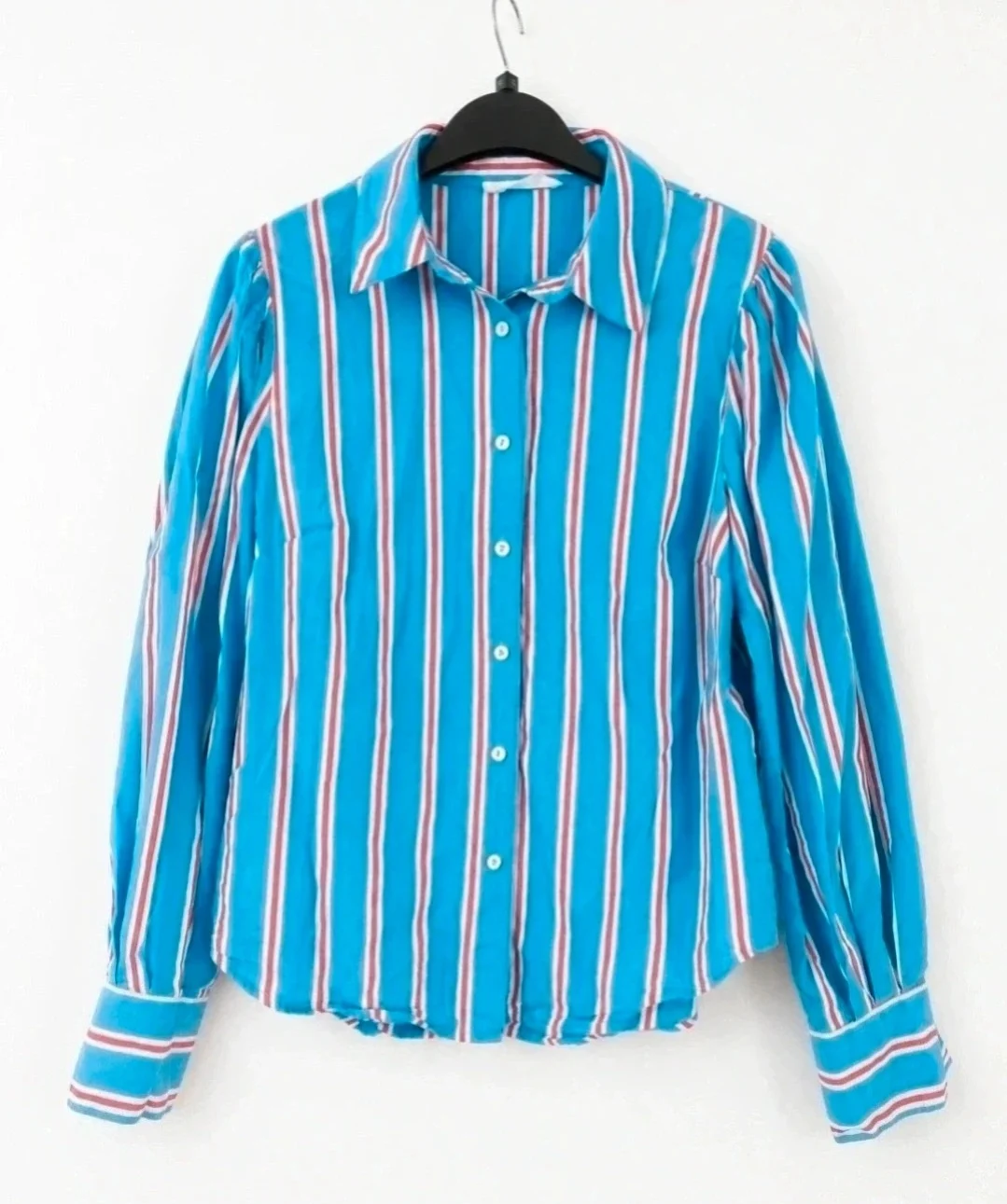 Primark Blue Red & White Striped Puff Sleeve Shirt Size XS