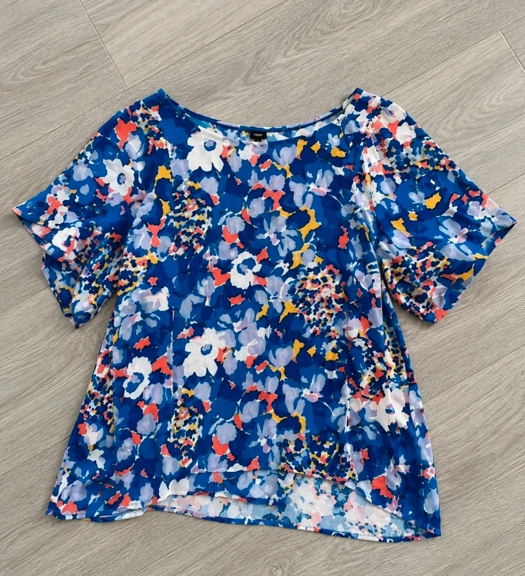 Anthropologie Maeve Milla Floral Blouse Blue Short Sleeve XS