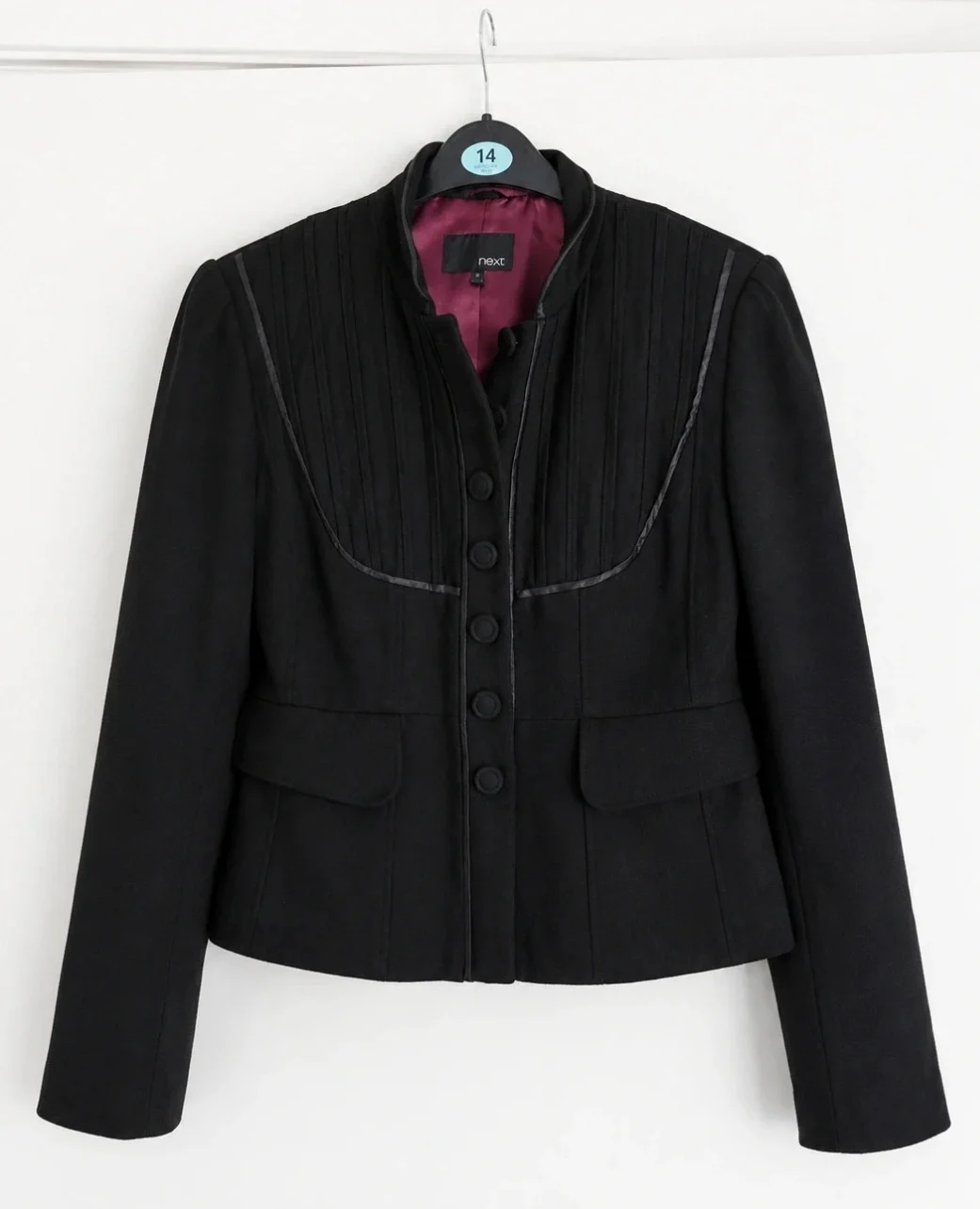 Next Black Military Style Tailored Jacket Blazer UK 12 Wool Blend