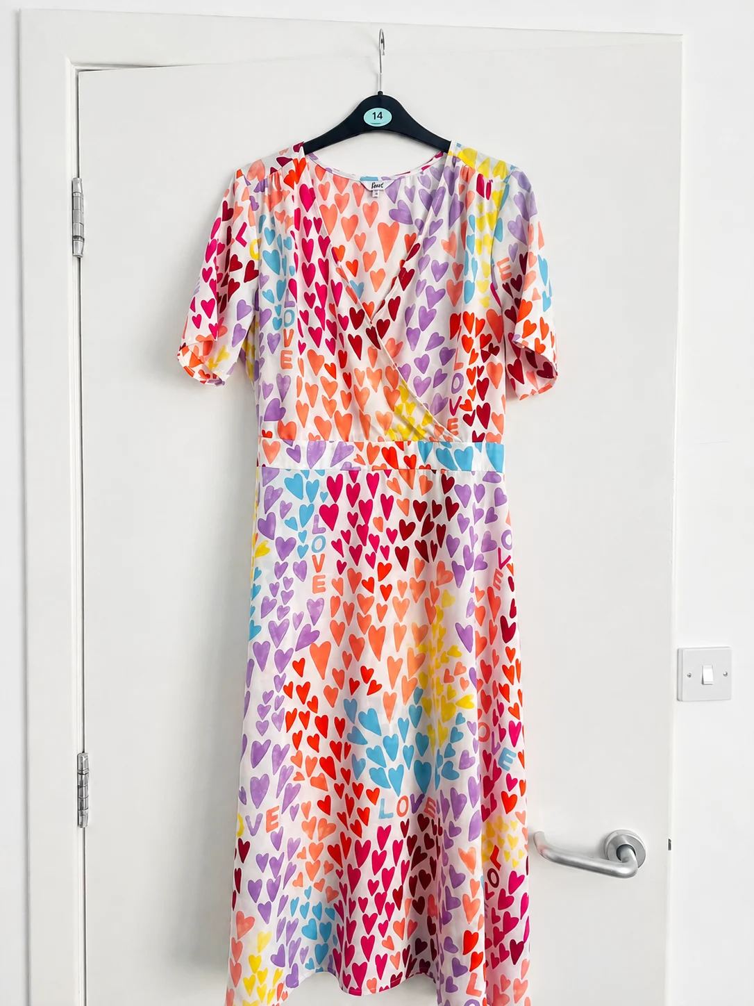 Khost by M&Co Colourful Heart LOVE Print Wrap Midi Dress Size 12