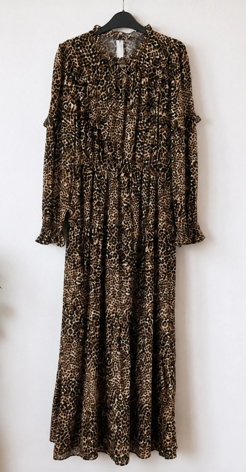 M&S Collection Leopard Print Maxi Dress Ruffle Long Sleeve UK 12