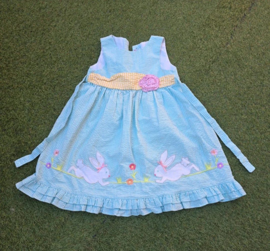Light Blue Gingham Bunny Dress