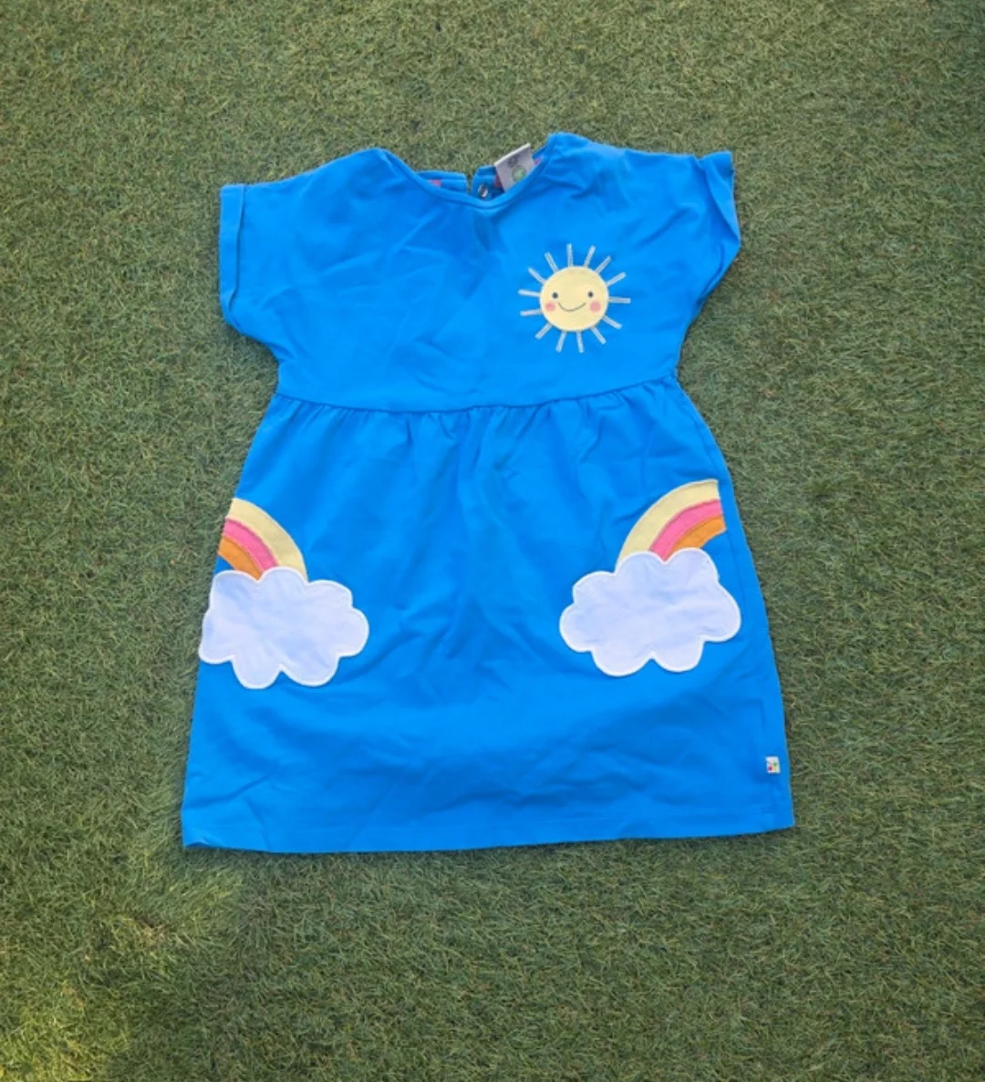 Blue Summer Dress with Sun & Rainbow
