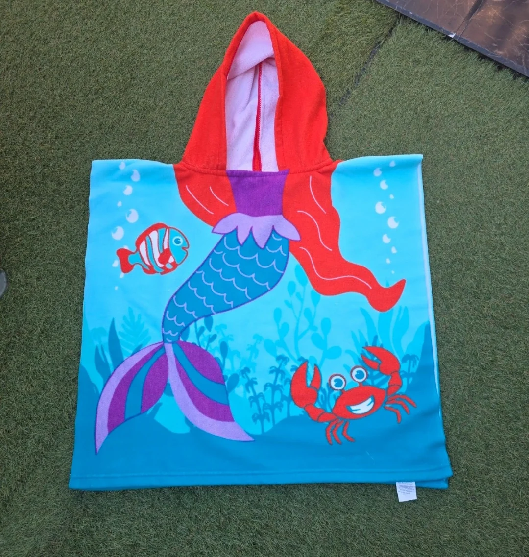 Kids’ Mermaid Hooded Beach/Bath Towel Poncho