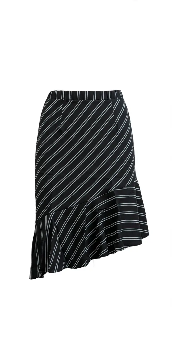Damart Black White Pinstripe Pleated Skirt - Elasticated Waist - Size 14 30" waist