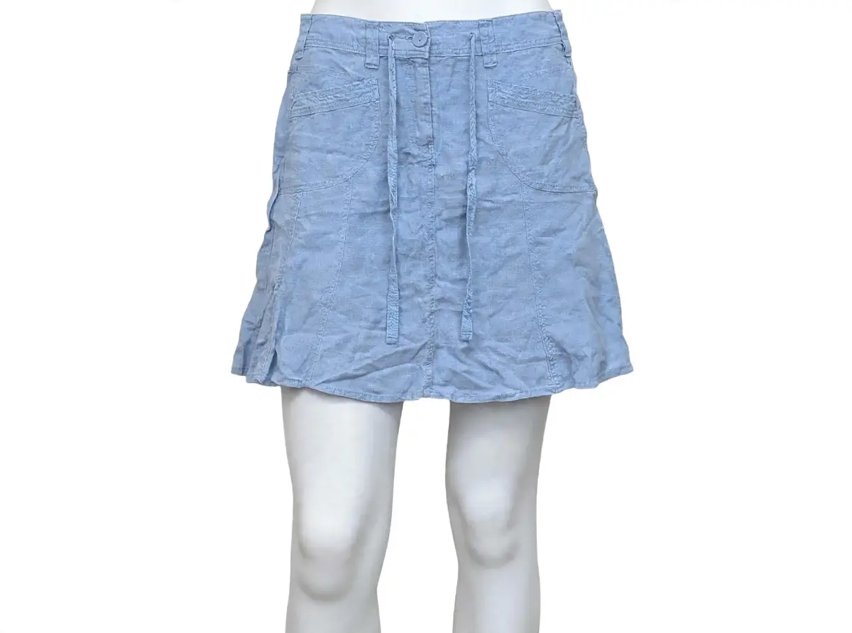 Next Blue Textured Linen Blend Mini Skirt - Womens Size - 45% Linen-12