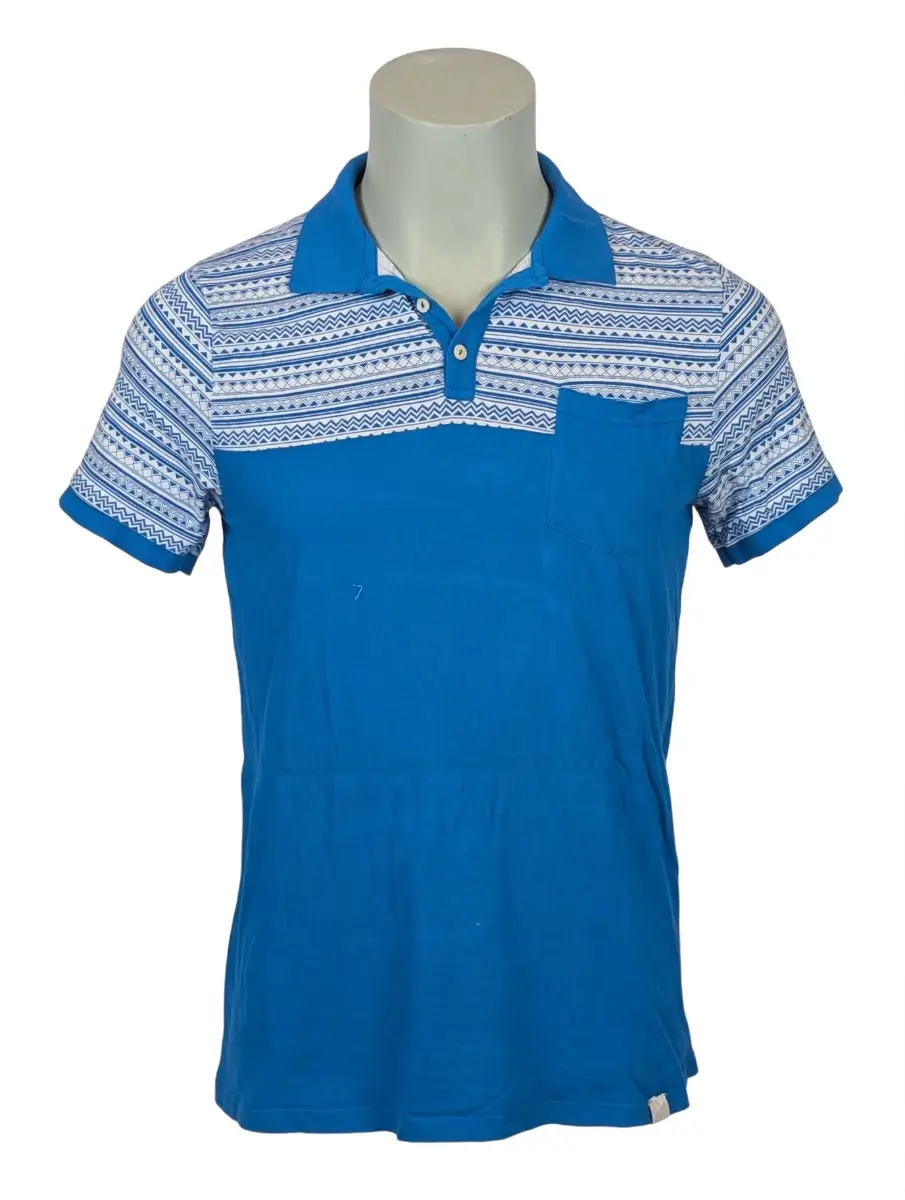 Fabric Mens Polo Shirt - L - Blue Aztec Pattern - Short Sleeve- 100% cotton