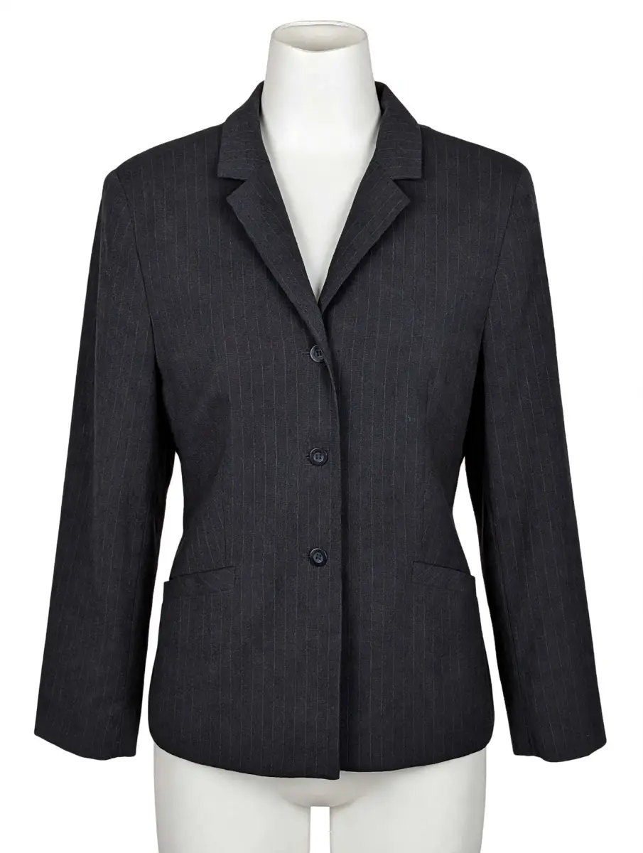 Vintage C&A CANDA Black Pinstripe Blazer Jacket - Womens UK 18 - Smart Work Office