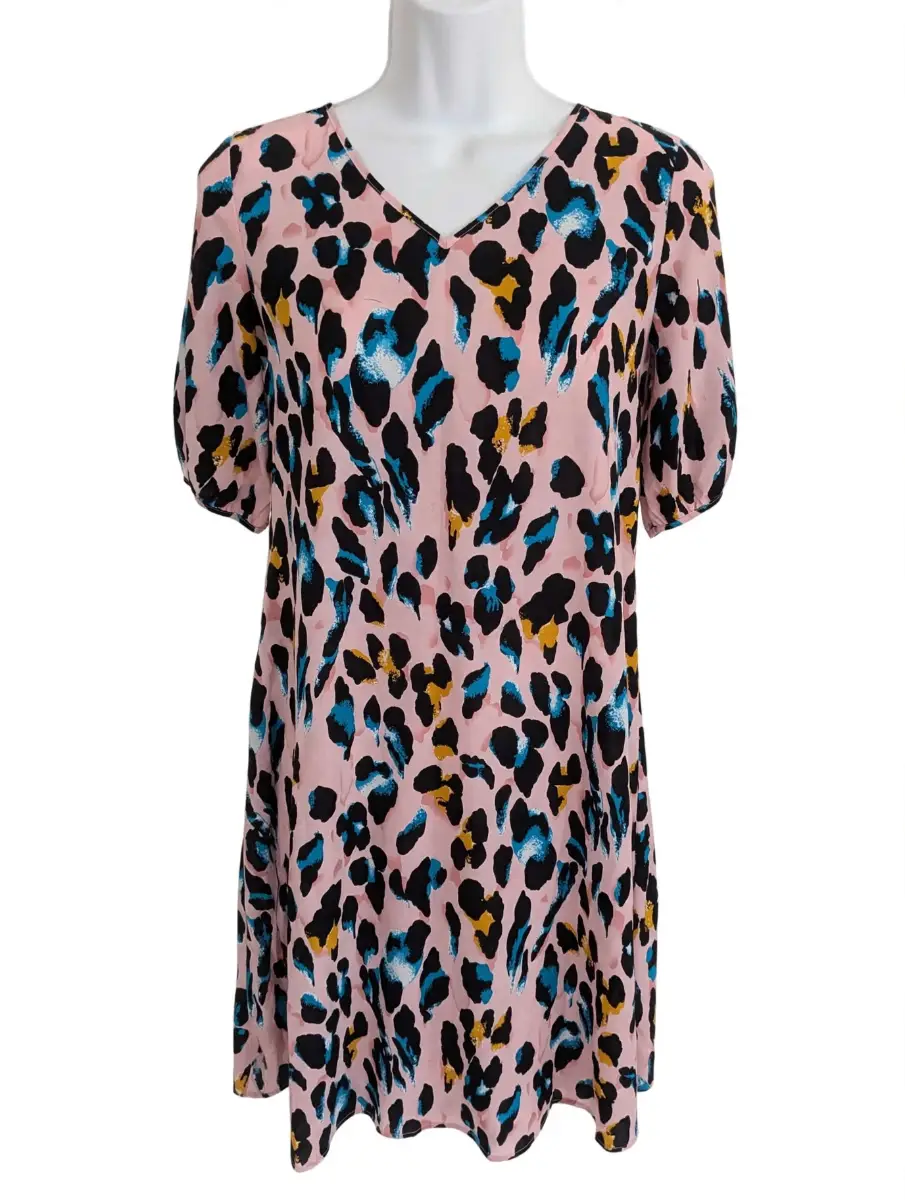 Pink - animal leopard print mid dress- Pink /black - size 1XL /16