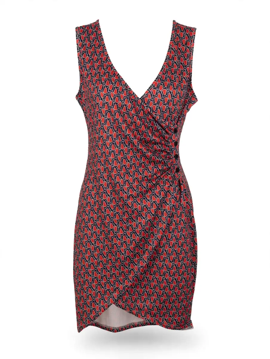 Wrap Midi Dress Size L - Black Orange Print - 95% Polyester