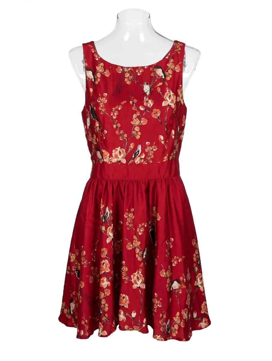 Lady Vintage Red Birds & Floral Dress Size 20 - Classic Lady V Tea Swing Dress