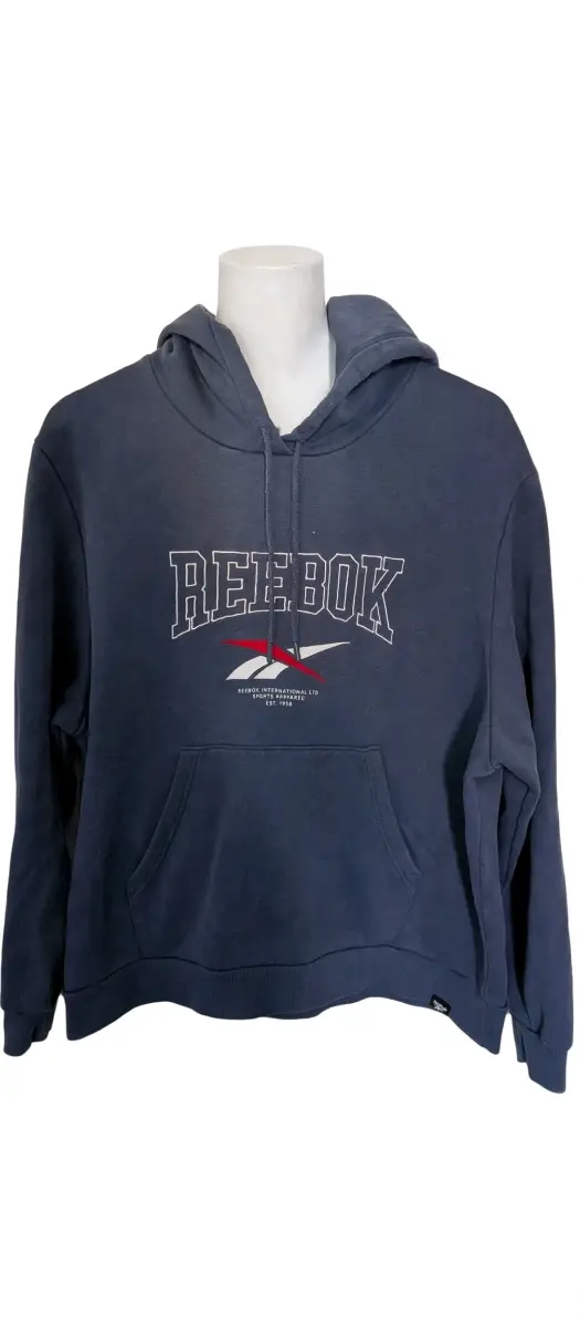 Reebok Mens Hoodie Medium M Navy Blue Pullover Logo - Needs De-Bobble - price reflects this