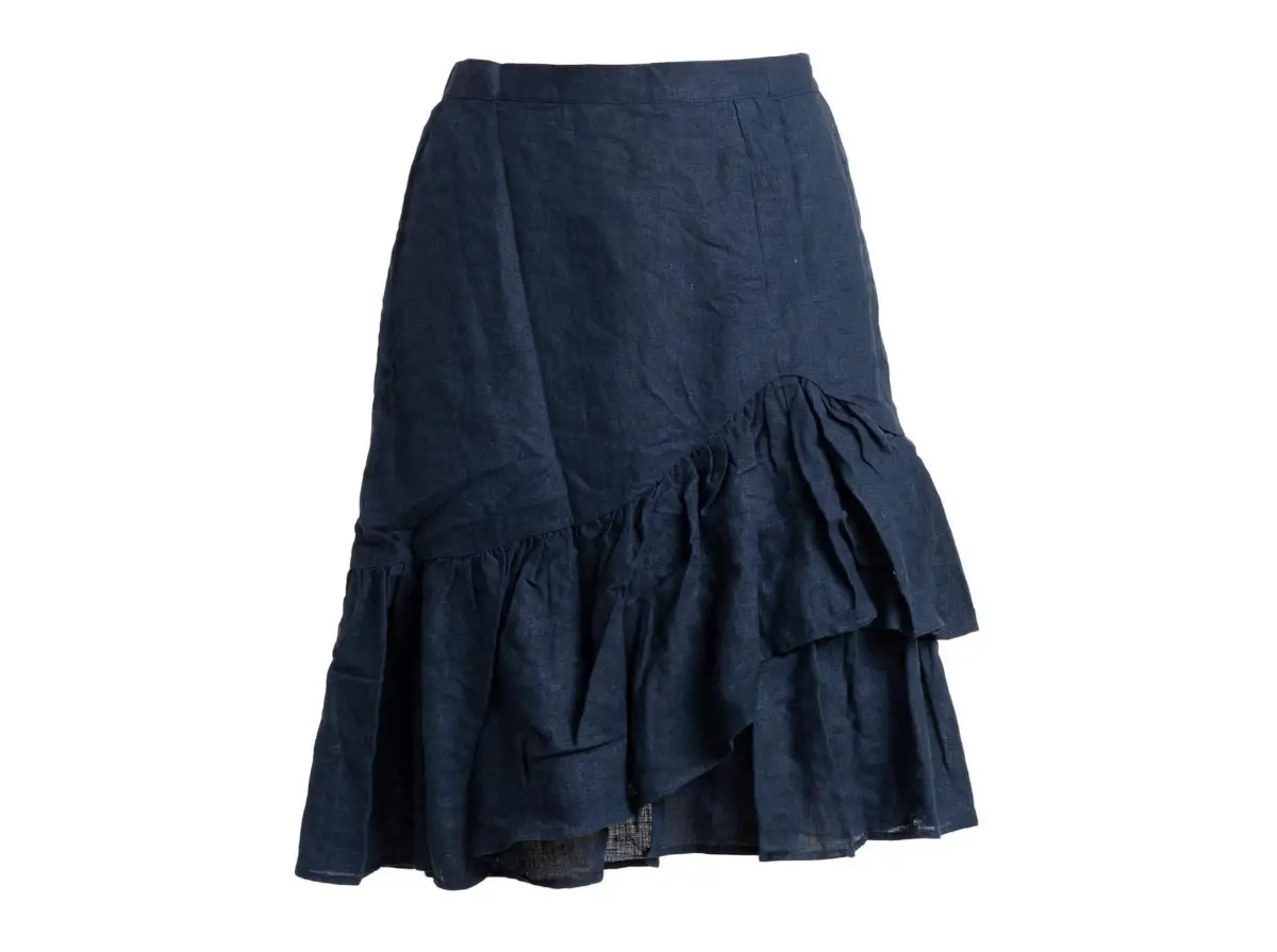 Damart Blue Linen Skirt - Womens - Ruffle Hem - Summer - Size 16 - 32" waist