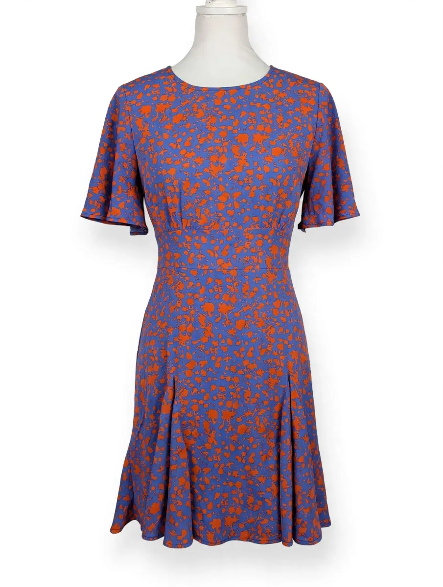 Blue Vanilla Purple & Orange Splatter Print Fit & Flare Dress - UK 14