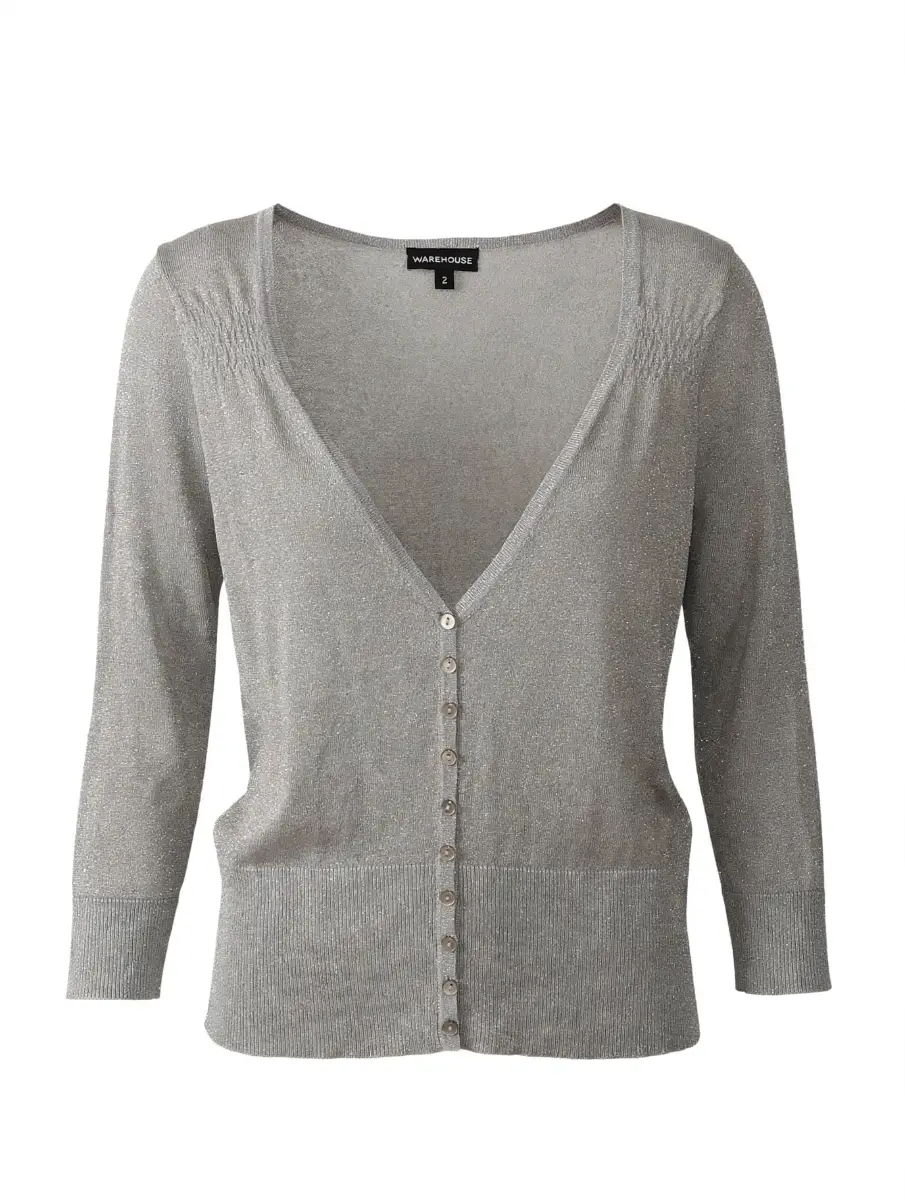 Warehouse Grey Sparkly Cardigan Size 14 - Long Sleeve V-Neck