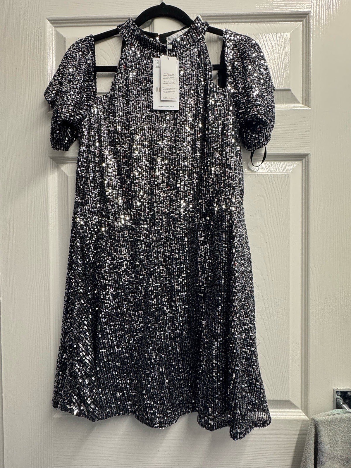 London by Yours Clothing Silver Sequin Cold Shoulder Party Top UK 18 BNWT