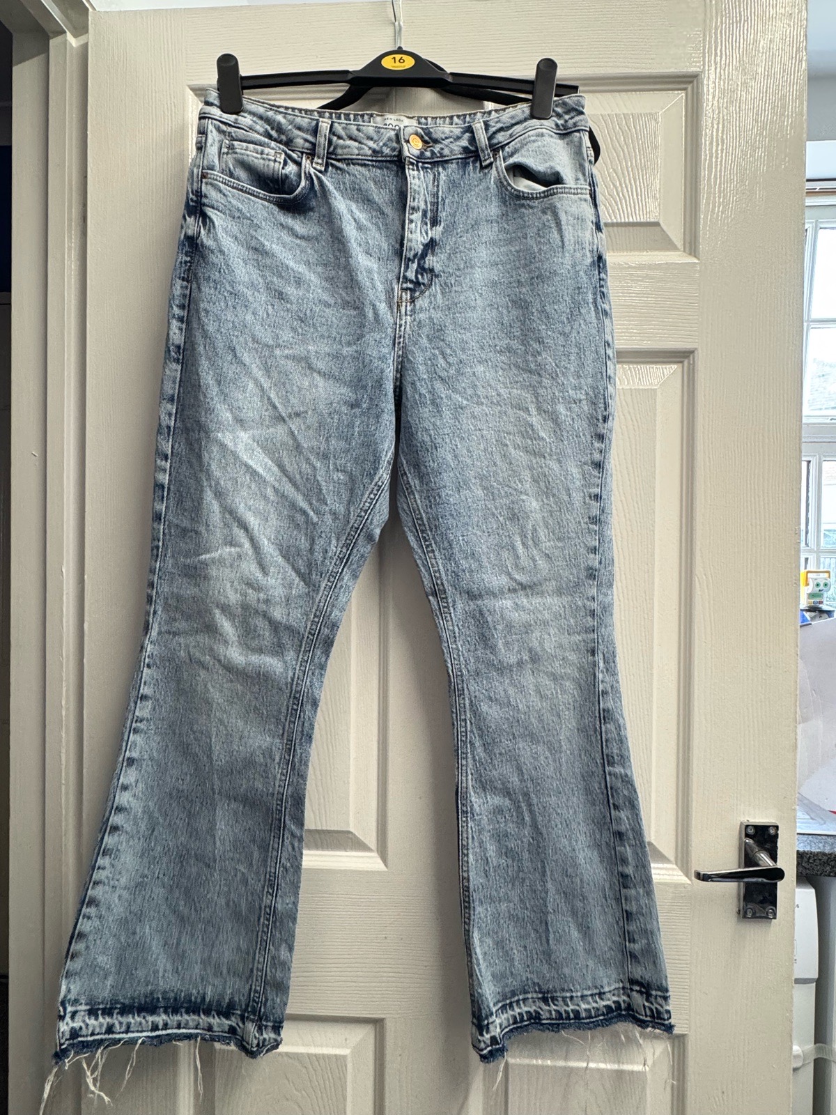 New Look Brooke Acid Wash Raw Hem Flare Jeans UK 14