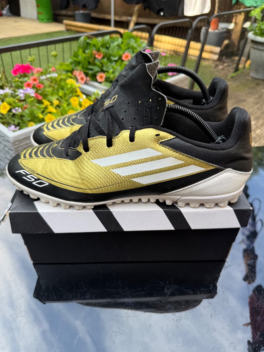 Adidas F50 Messi Astro Football Boots – Gold/Black – UK 12