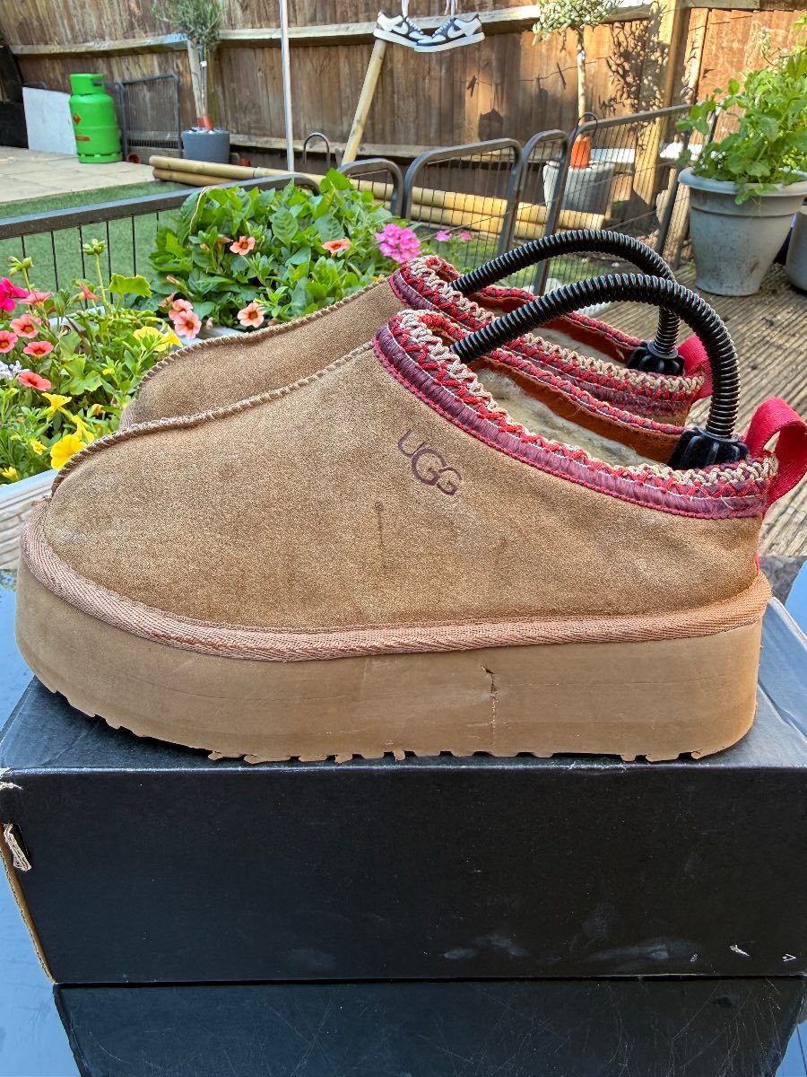 UGG Tasman Platform Slippers Chestnut Suede Sheepskin Women’s UK 5 Slip On