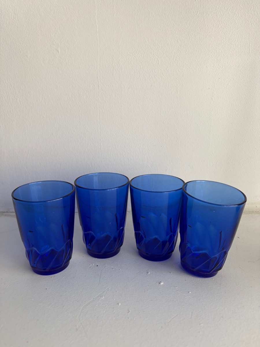 Vereco France Cobalt Blue Juice Tumblers | Set of 4 | Very Good Vintage