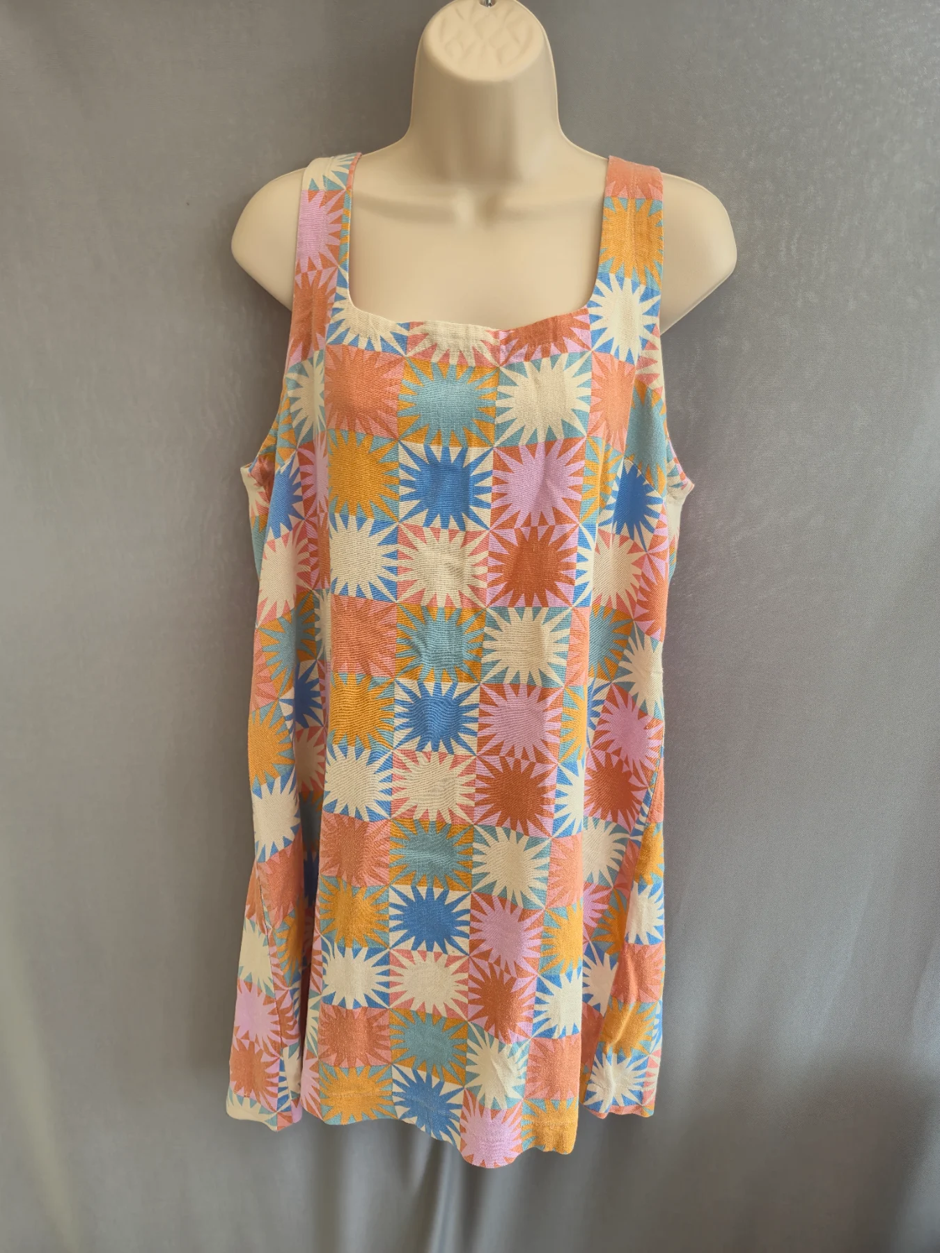 Linen Mix Shift Dress Size 12 Multicolour Summer