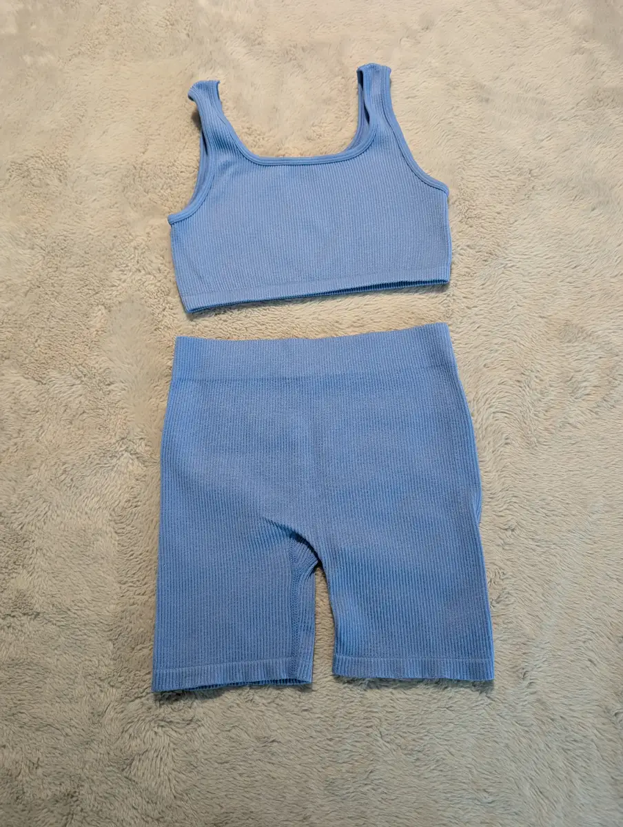 Girls Primark Cares Blue Ribbed Crop Top Vest & Cycling Shorts Lounge Set Size S 1026