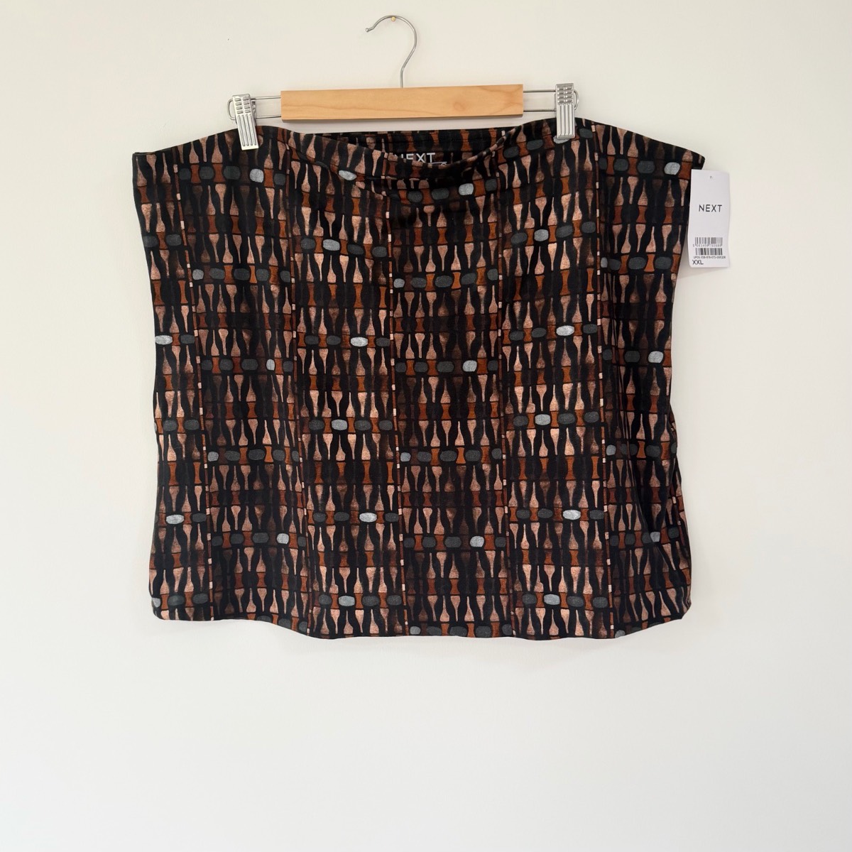 Next Strapless Boob Tube Top Woman’s UK XXL Brown Black Geometric Bandeau Stretch Cotton Summer
