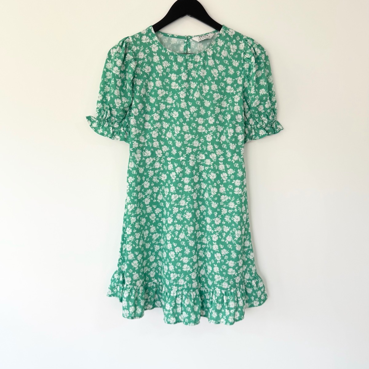 Dorothy Perkins Mini Summer Dress Woman’s UK 6 Petite Green Cream Floral Floaty Lightweight Tea Holi