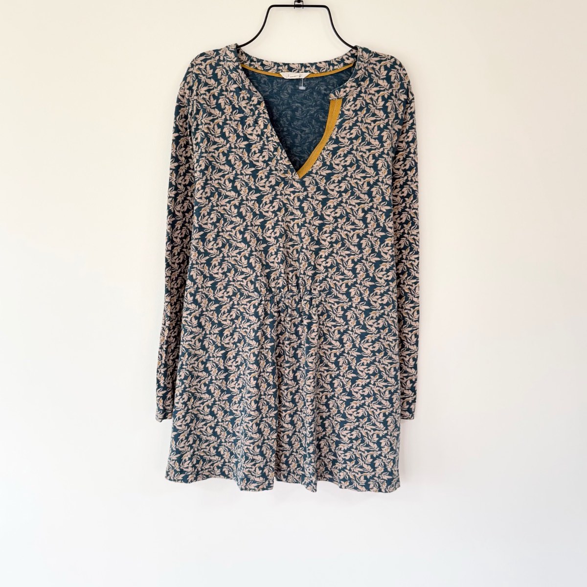White Stuff Tunic Top Woman’s UK 10 Grey Floral Cotton Long Sleeve Summer Soft Blouse