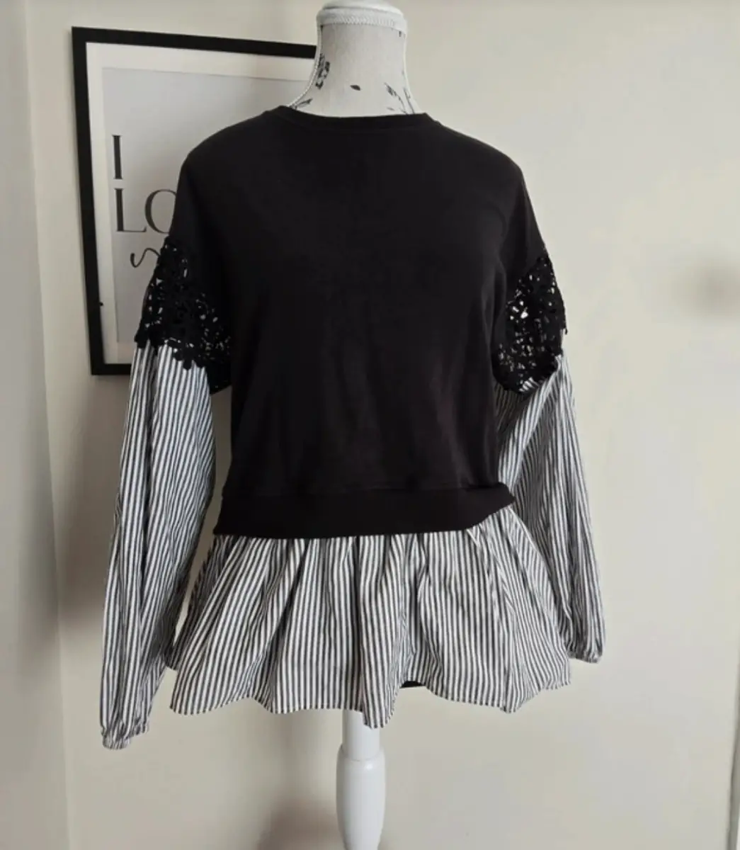 River Island Studio Layered Sweatshirt – Women's XS – Black/White