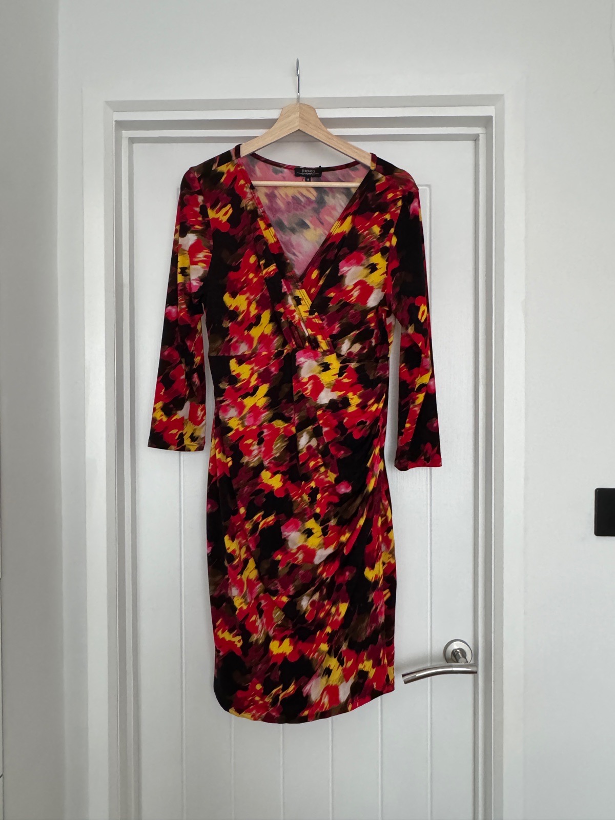 Papaya Matalan Abstract Floral Faux Wrap Stretch Jersey Dress UK 14