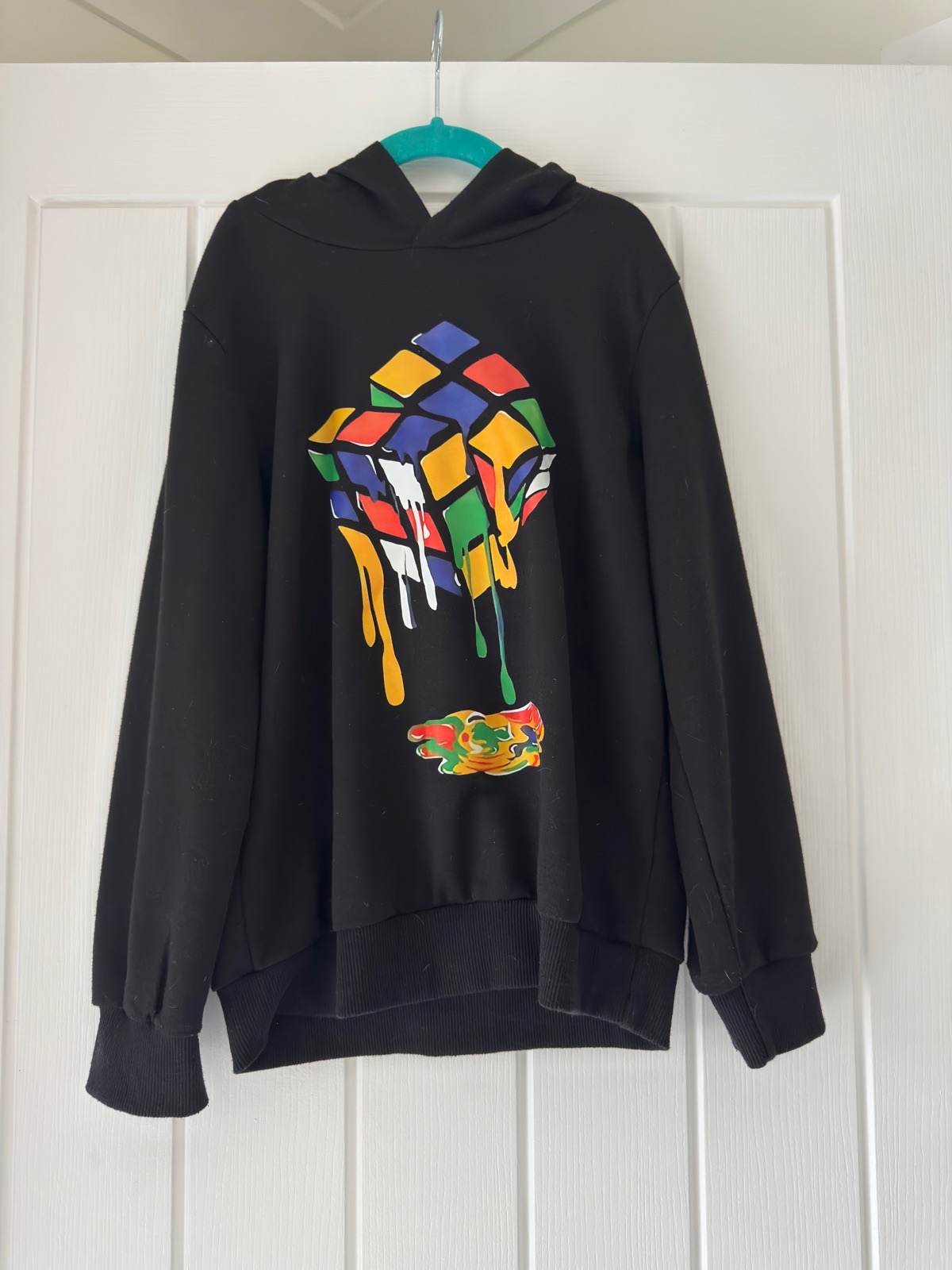 Boys Black Melting Rubik's Cube Graphic Pullover Hoodie Size 140 / Age 9-10 Years
