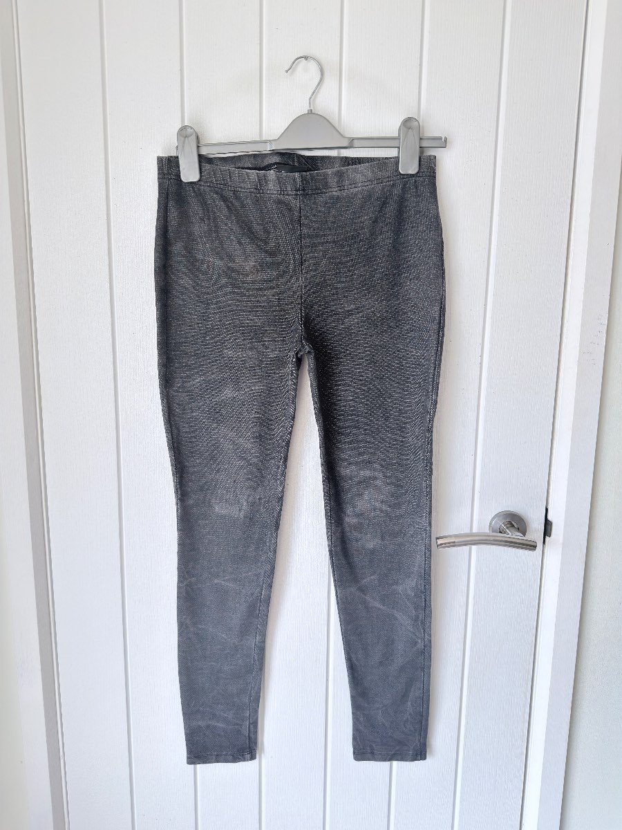 Next Womens Charcoal Grey Denim Look Jeggings Leggings Size 12 Stretch