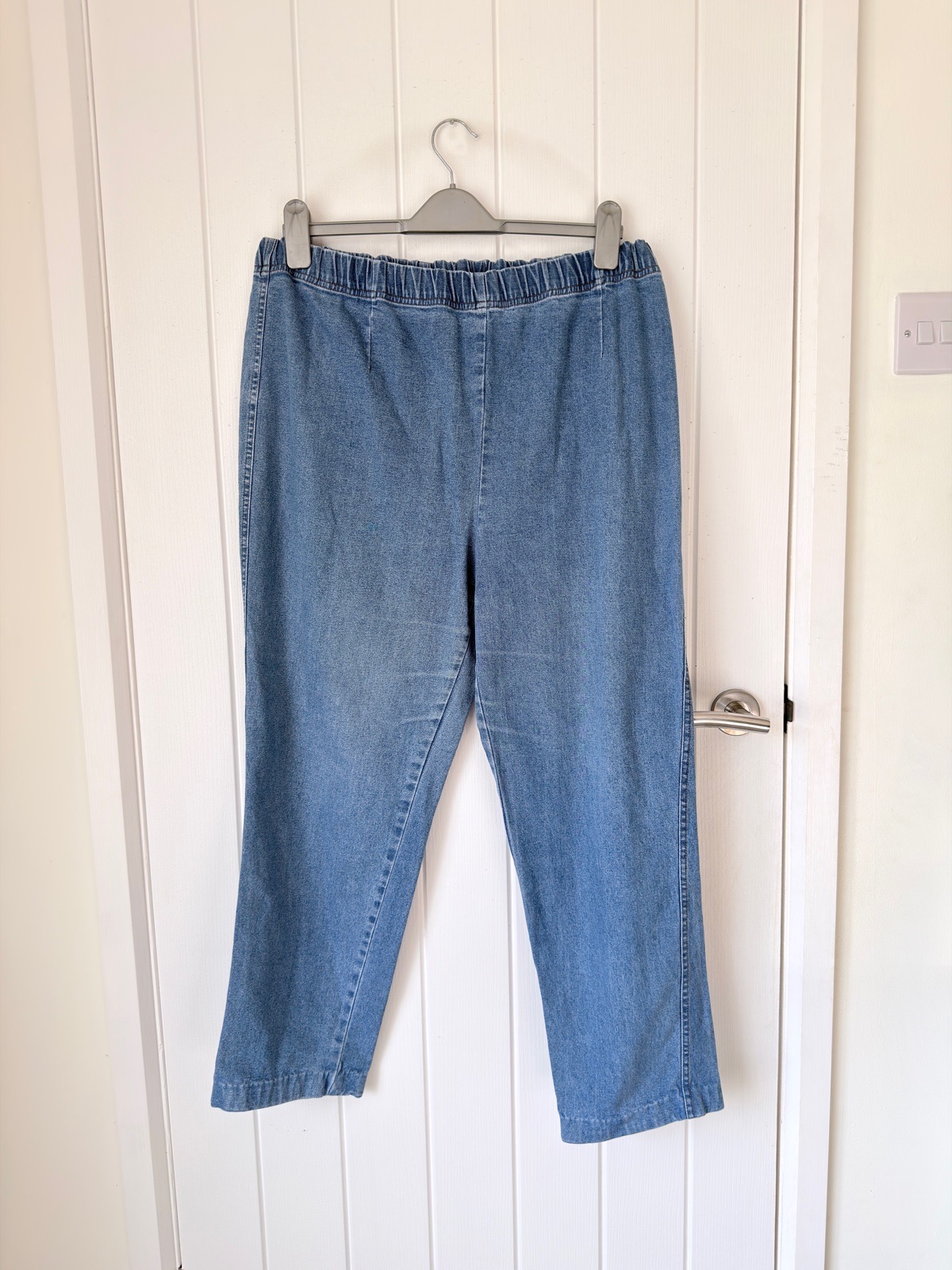 BM Womens Elasticated Waist Straight Leg Light Blue Denim Jeans UK 20