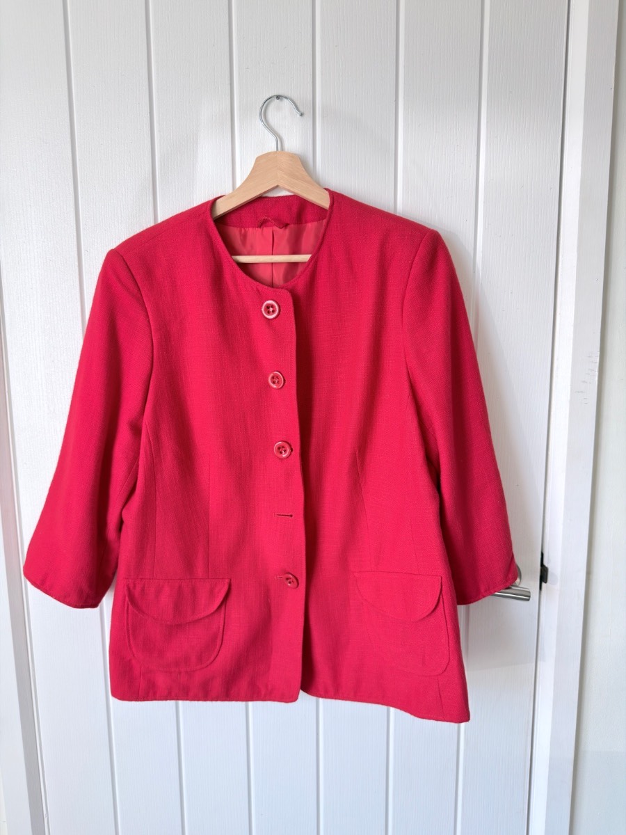 Rowland's Clothing Red Collarless Button-Up Jacket 3/4 Sleeve Blazer (UK 18)