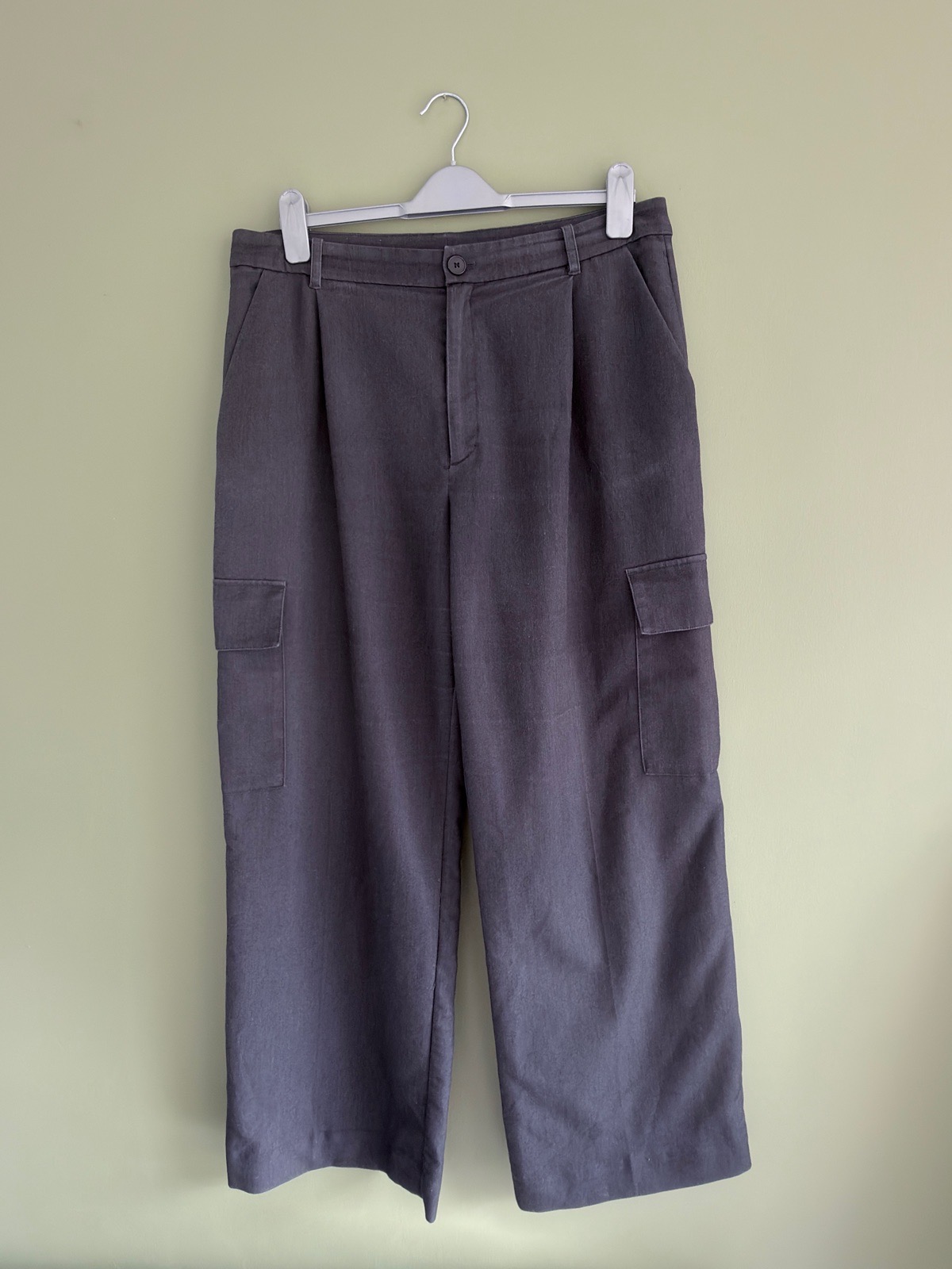 Monki Womens Charcoal Grey Wide Leg Cargo Trousers Pants Size EU 44 UK 16