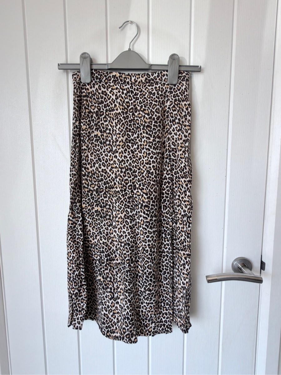 Motel Rocks Saika Leopard Print Midi Skirt Thigh Split | Size XXS