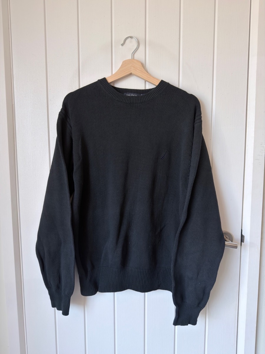 Nautica Mens Black 100% Cotton Crew Neck Knit Jumper Sweater Size M