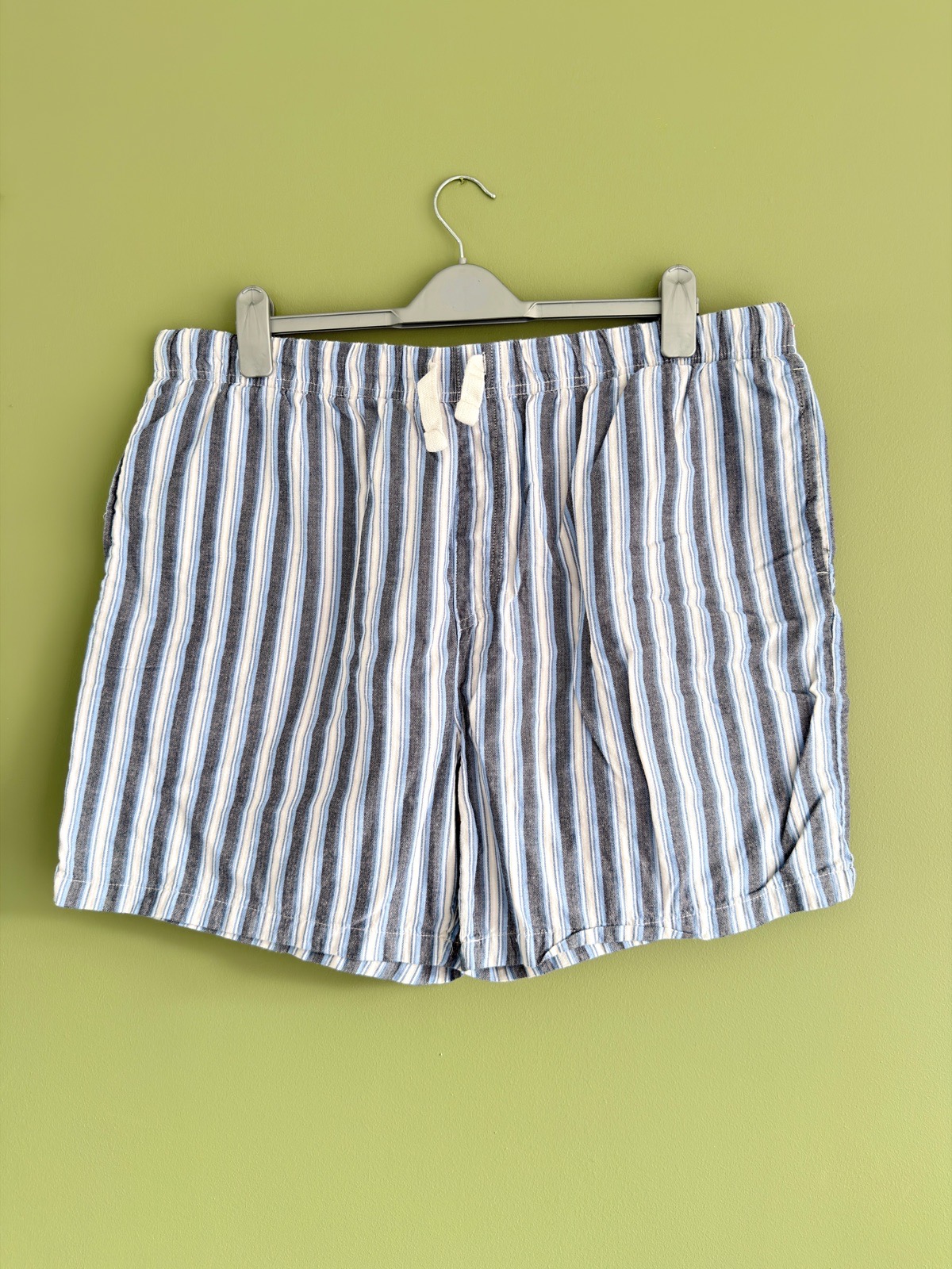 Tu Clothing Men's Blue & Grey Striped Cotton Pyjama Shorts Drawstring Waist Size XL