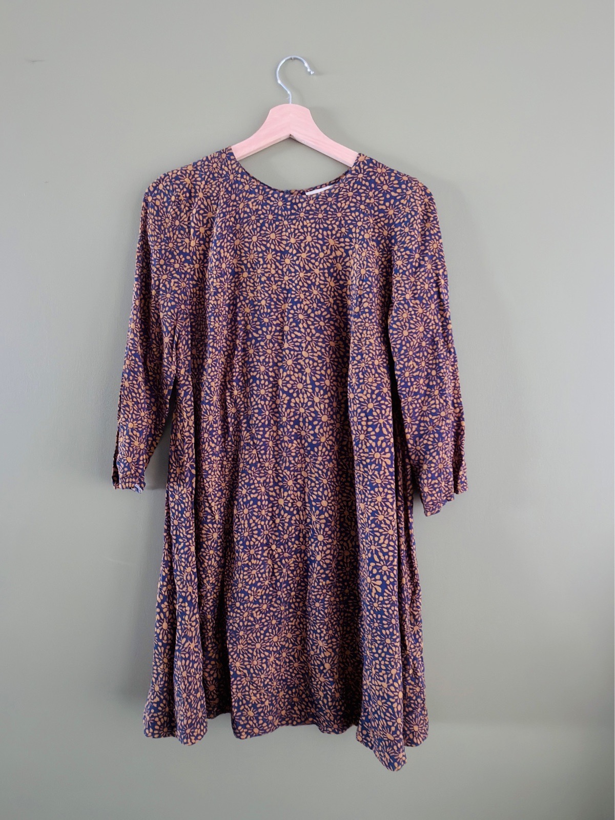 H&M Womens Floral Smock Dress Long Sleeve Teatime Mini Blue Ochre US 8 UK 12