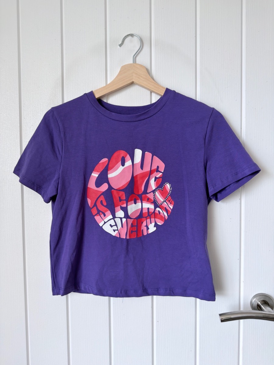 BNWT Primark Purple Love Is For Everyone Graphic T-Shirt Medium UK 12-14