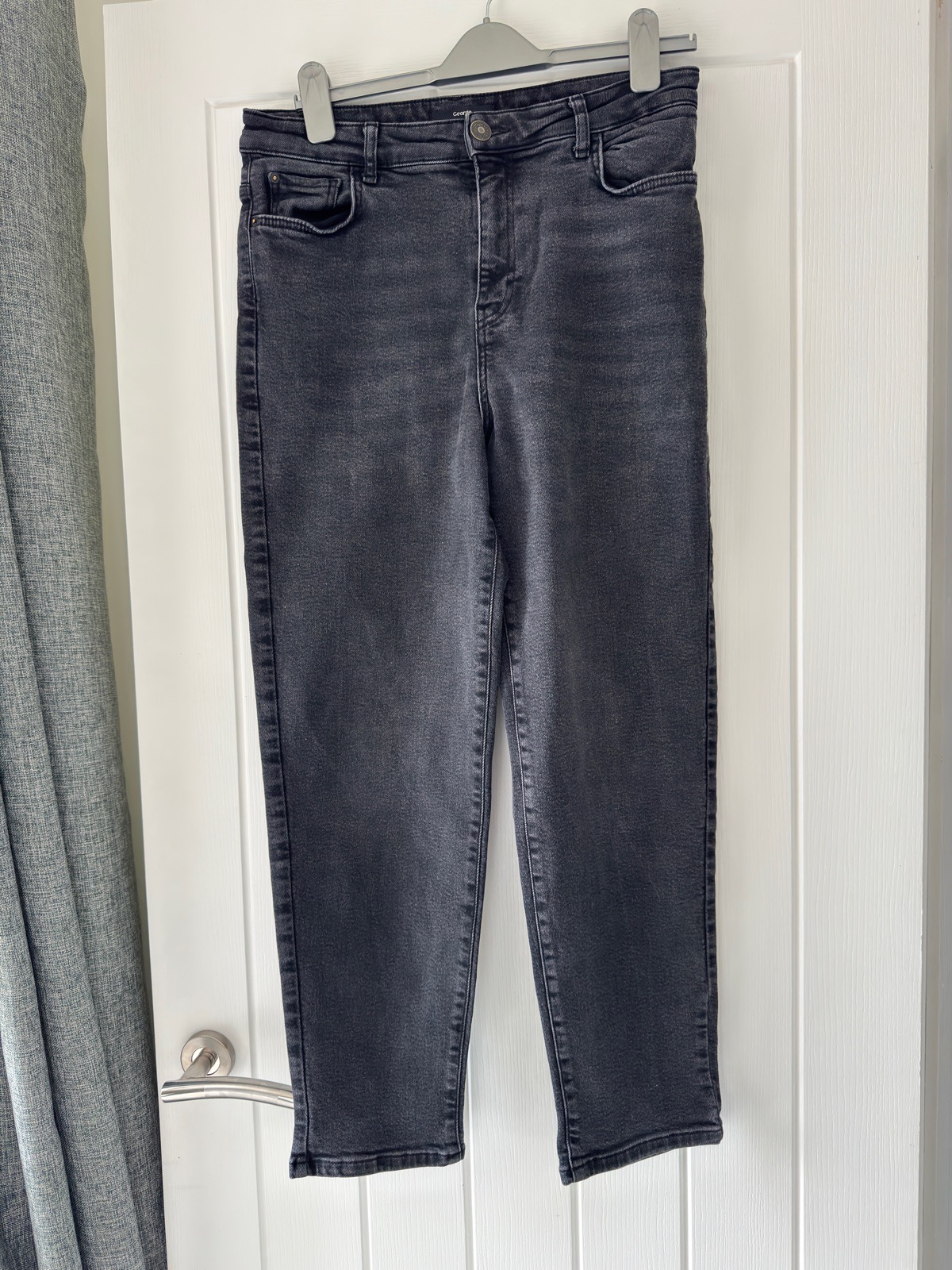 George at ASDA Womens Washed Grey Black Straight Leg Jeans Size UK 14