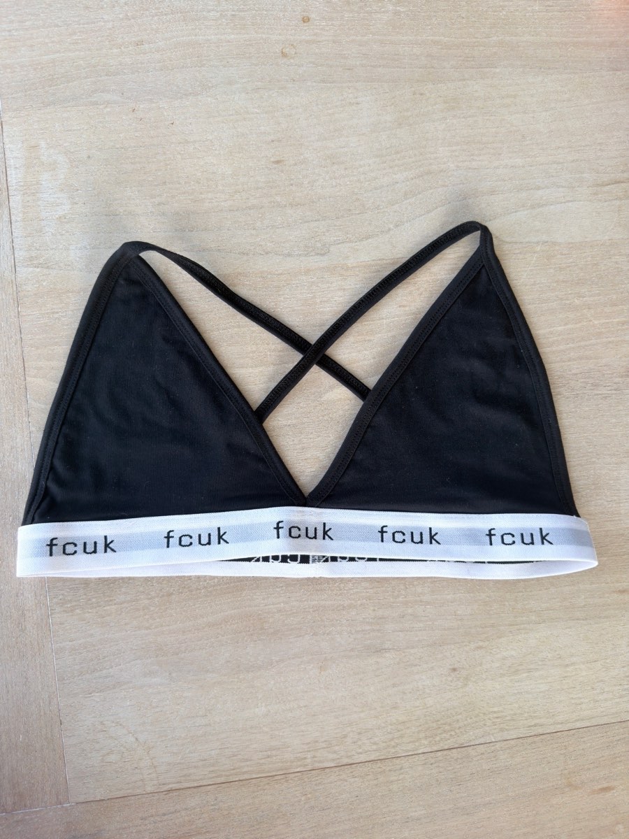 FCUK Sleep Loungewear Womens Bralette | Black & White | Crossover Straps | Size Large