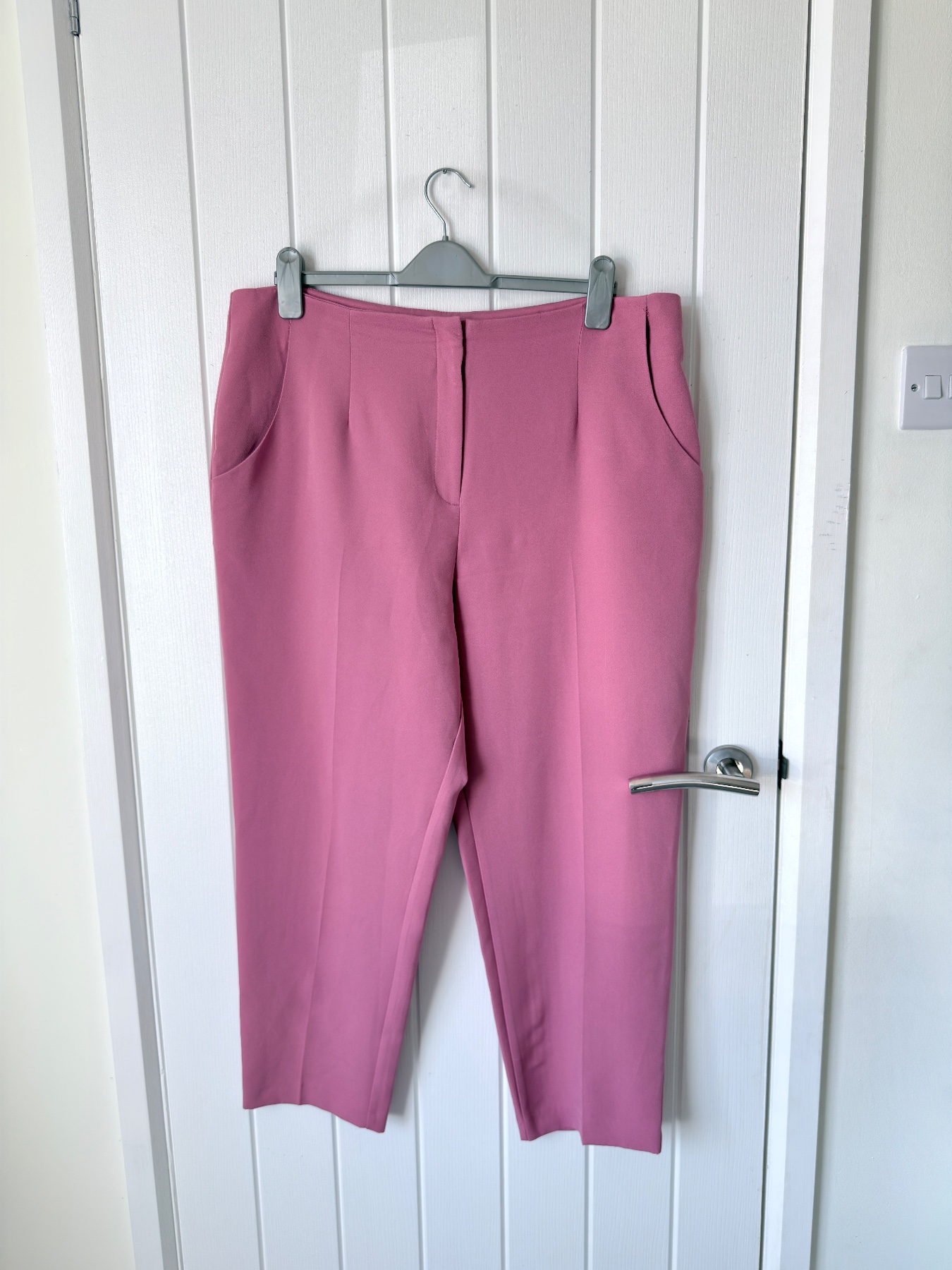 Tu Woman Pink Trousers Tailored Tapered Pockets Smart Work Summer Size 16